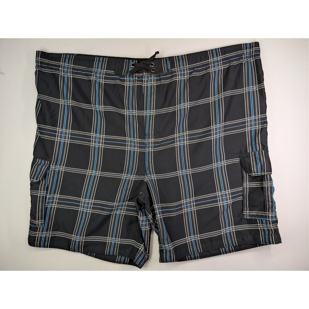626 Blue Men's Swim Trunks 2XL Blue Black Drawstring Pockets